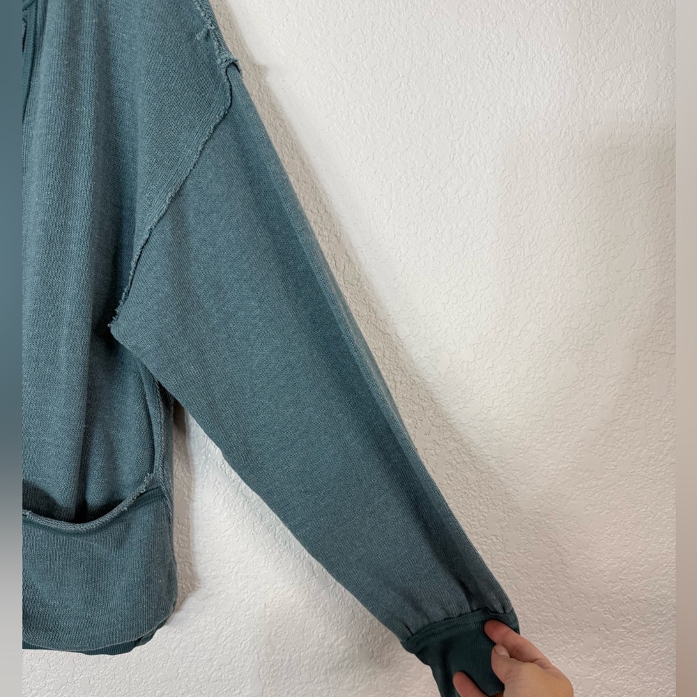 NWT Free People Anyway Top in Deep Teal Faux Wrap Boho Office Casual Relaxed - Picture 4 of 7